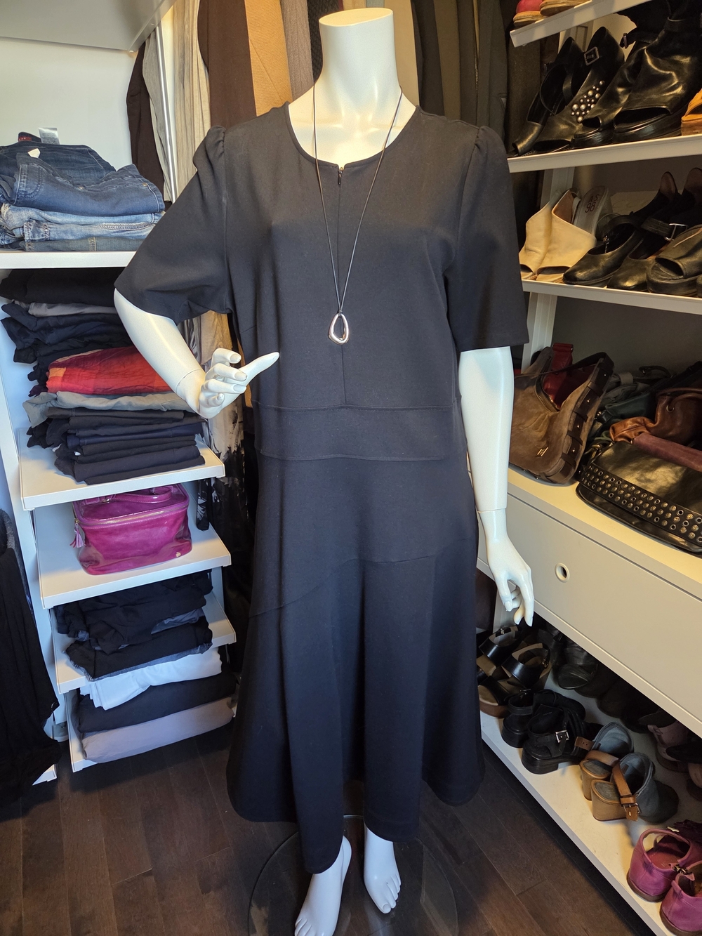 Black Women’s Midi Dress - Elegant A-Line